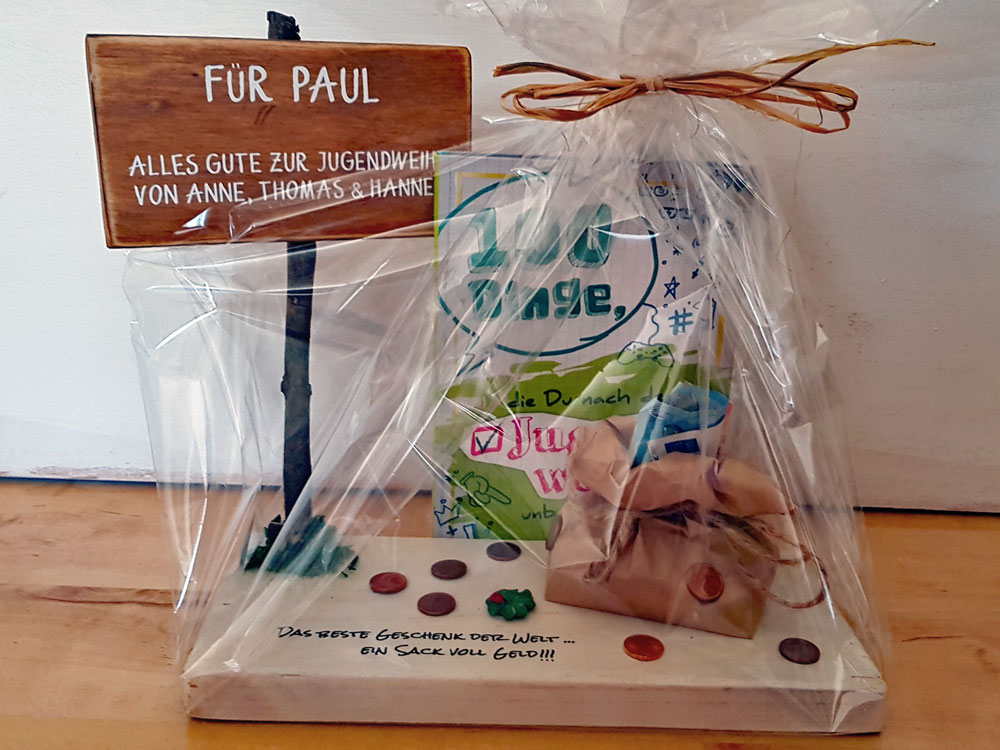 DIY Anleitung Geldgeschenk Jugendweihe Sack voll Geld DIY Anleitung Geldgeschenk Jugendweihe Sack voll Geld